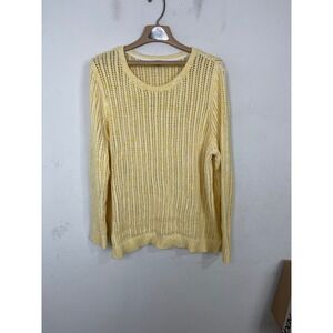 Talbots Plus Womens 2X Yellow White Marled‎ Open Knit Cotton Sweater JO5161